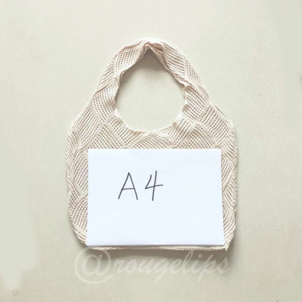 Knit Hollow Out Tote Beige Shoulder Bag - Picture 8 of 10